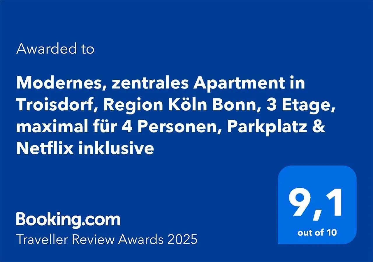 Modernes, Zentrales Apartment In Troisdorf, Region Koeln Bonn, 3 Etage, Maximal Fuer 4 Personen, Parkplatz & Netflix Inklusive Troisdorf